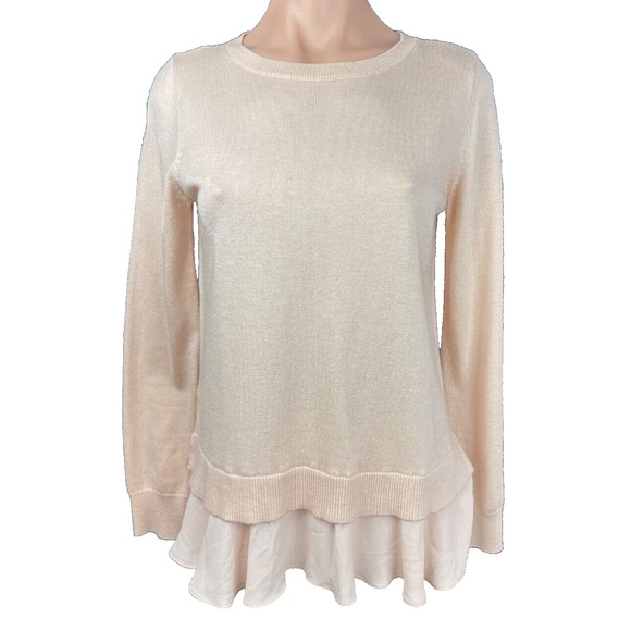 LOFT Sweaters - Loft Pullover Sweater Light Pink  Long Sleeves Size S Hem Ruffles Nylon/ Acetate